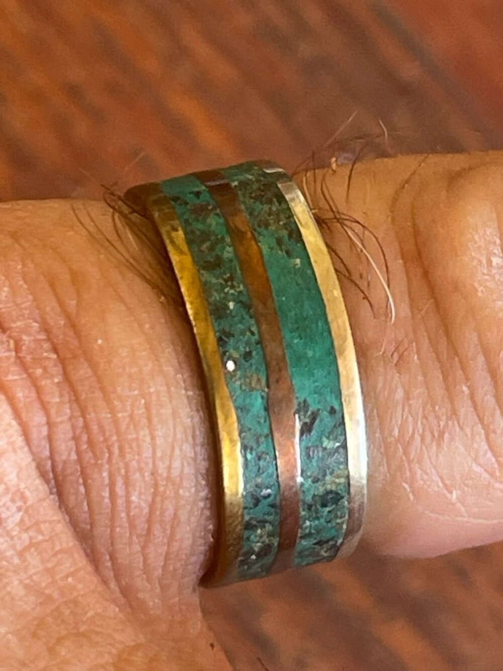 Vintage Sterling Silver Chipped Turquoise Inlay Taxco Mexico Band Ring - 8.5